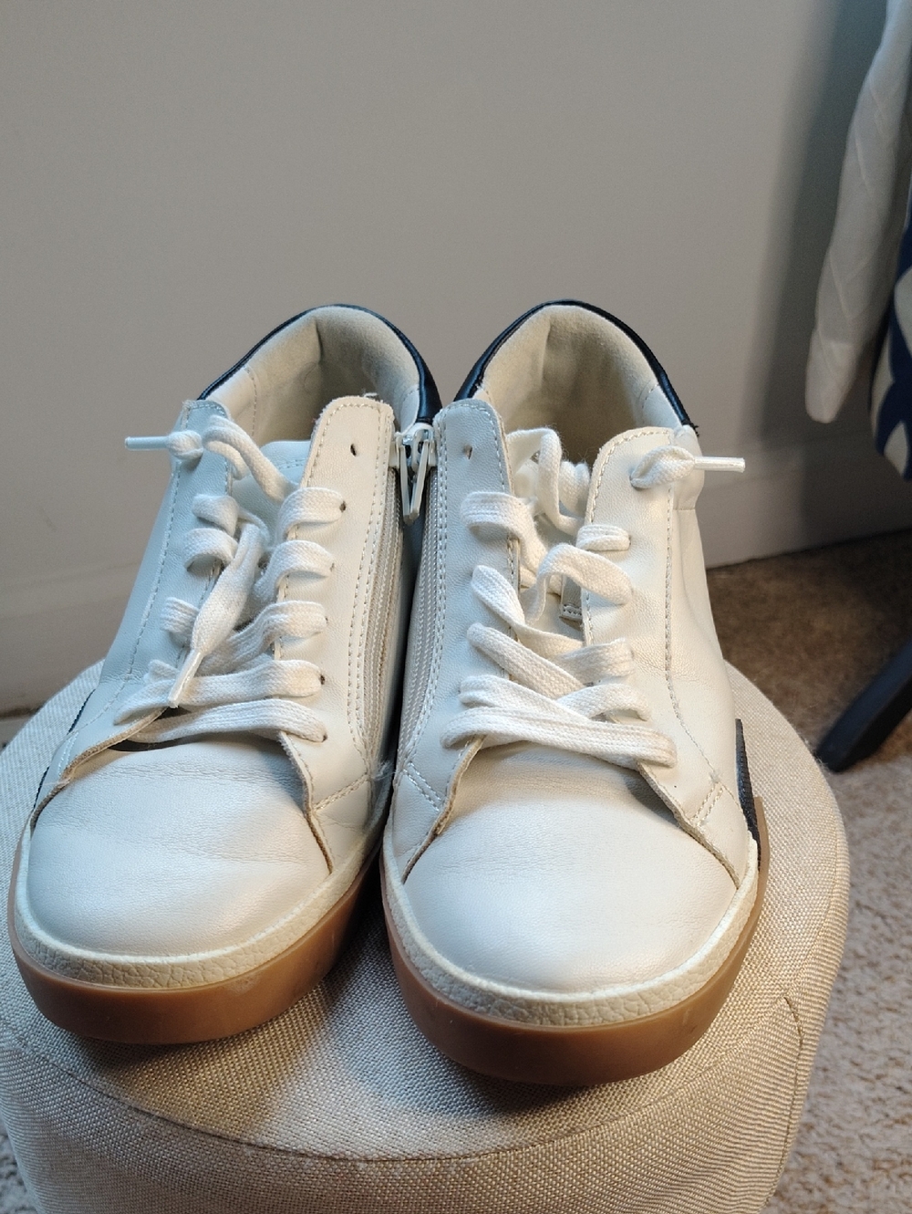 Dolce Vita White Leather Sneakers with Gum Sole, Peeka Girls 5